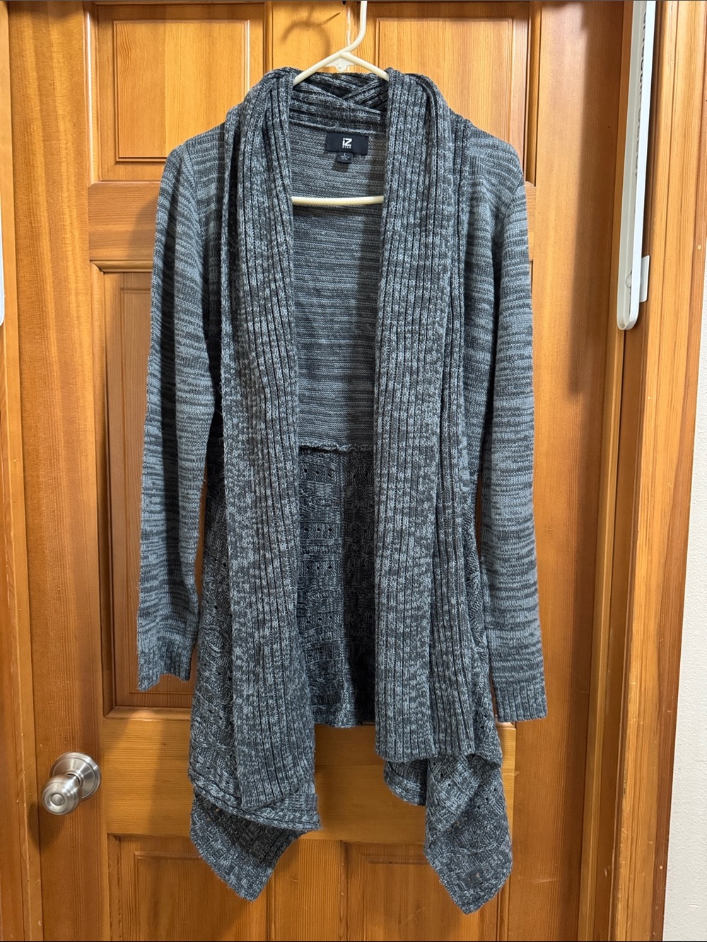 Iz Byer Charcoal Gray Open-Front Ribbed Cardigan